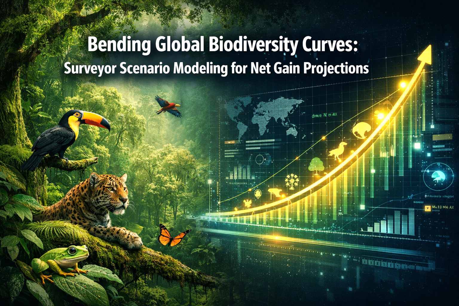 Bending Global Biodiversity Curves: Surveyor Scenario Modeling for Net Gain Projections